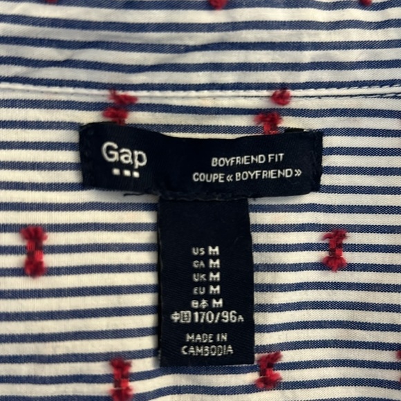 GAP Blue & White Stripe Embroidered Bow Button Down Long Sleeve Top Size Medium - Picture 4 of 5